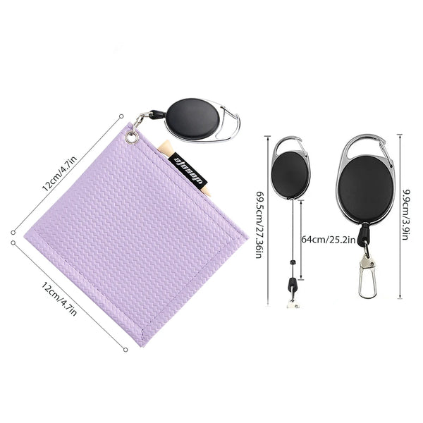 12*12cm Pu Square Golf Ball Cleaning Towel with Retractable Key Chain & 1 Golf Tee Portable and Easy to Carry