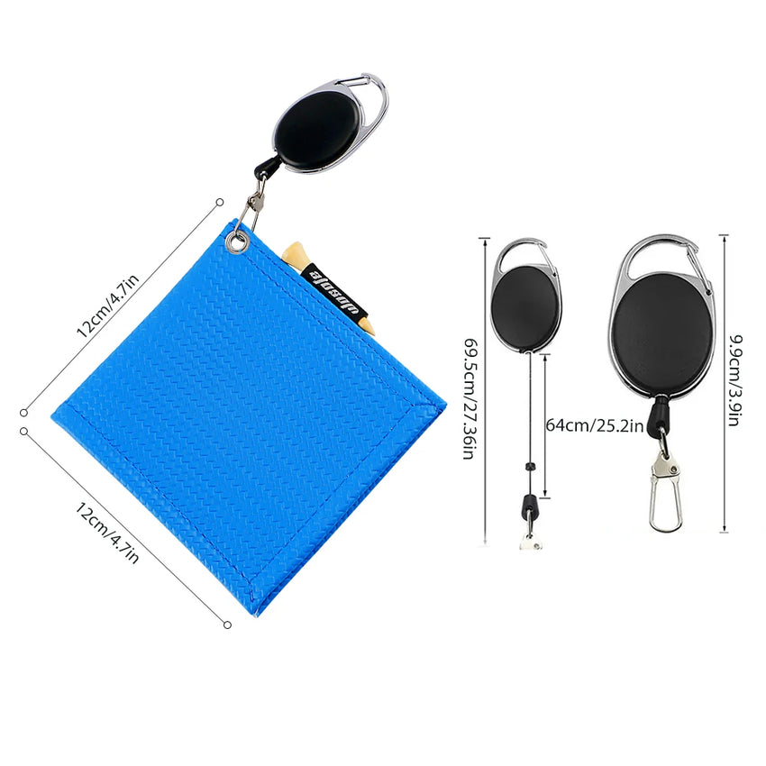 12*12cm Pu Square Golf Ball Cleaning Towel with Retractable Key Chain & 1 Golf Tee Portable and Easy to Carry
