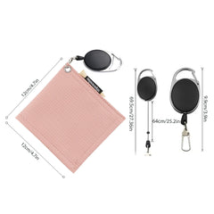12*12cm Pu Square Golf Ball Cleaning Towel with Retractable Key Chain & 1 Golf Tee Portable and Easy to Carry