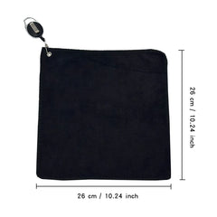Golf Towel 26*26cm With Carabiner Hook Microfiber Double-Sided Velvet 10.24*10.24 Inch Black Cotton Cleaning Towel Sports Cleans